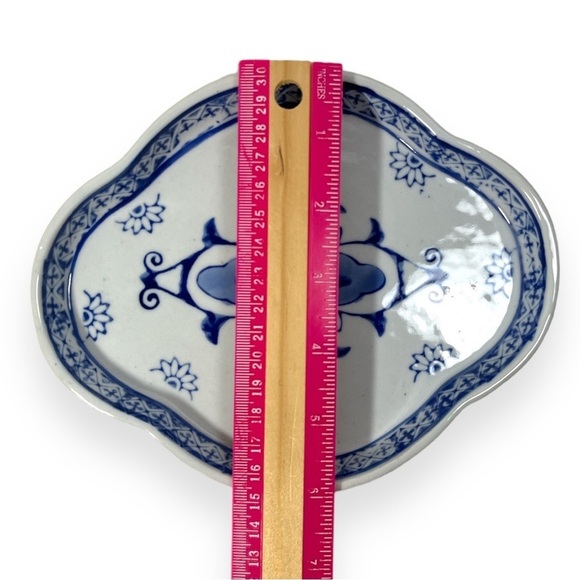 Vintage Porcelain Miniature Tea Set Tray Blue White‎ Trinket Dish Delft Style - Picture 8 of 8